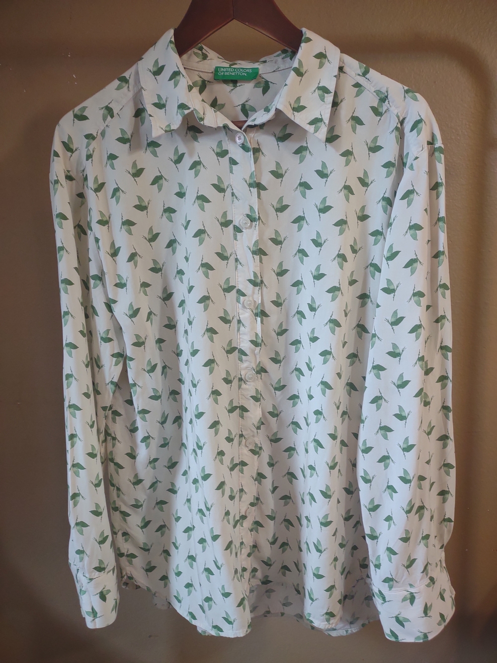 Preppy Green Leaf Print Botanical Button-Down Shirt - United Colors of Benetton